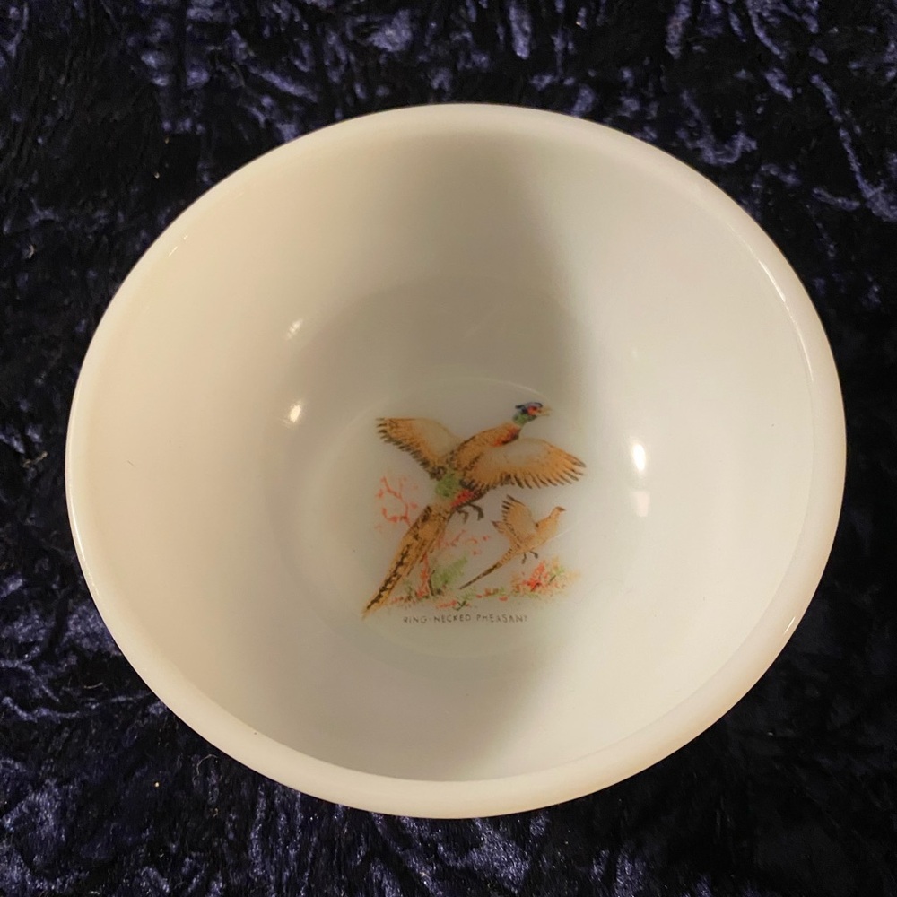 Vintage Fire King White Cereal Bowl Ring Necked Pheasant